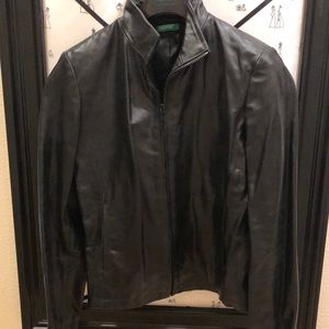 Benetton black leather short jacket